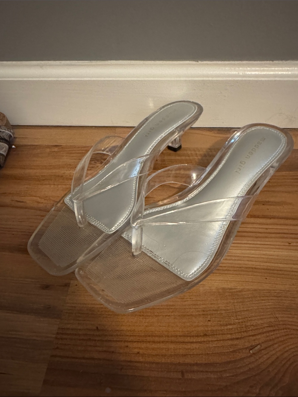 Madden Girl Clear PVC Thong Kitten Heels with Silver Footbed